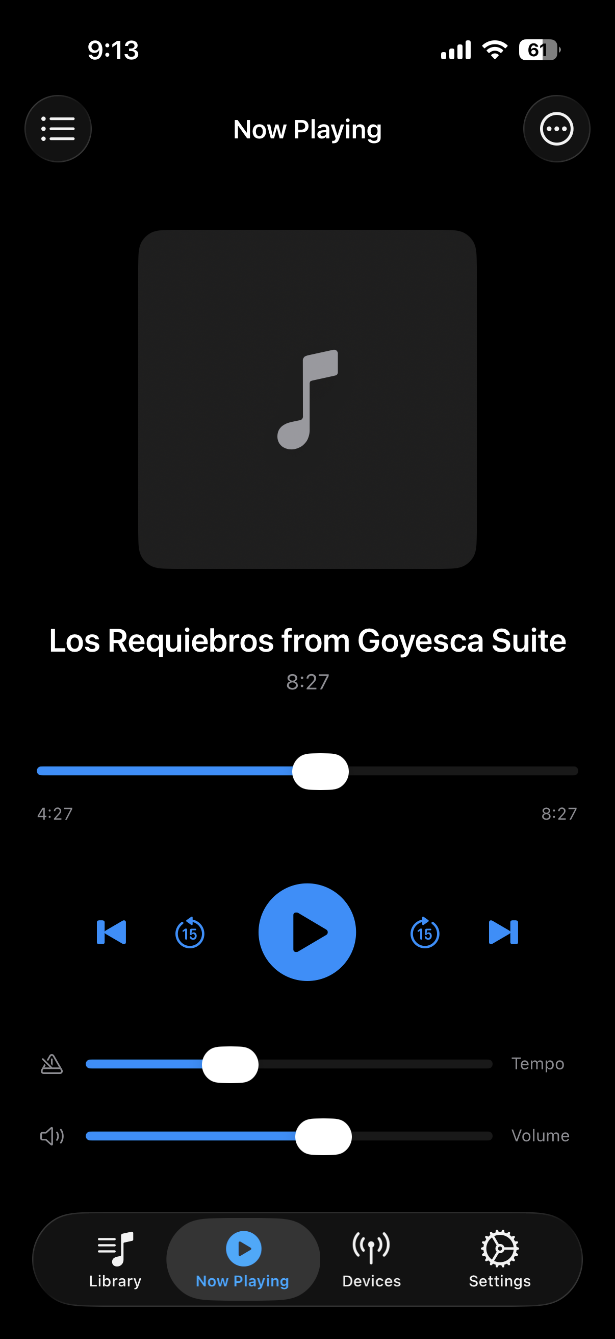 Pianola now playing screen
